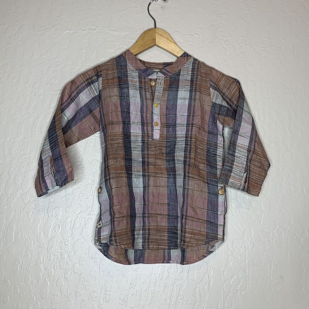 CHABOUKIE Plaid Linen Tunic Dress With Pockets Girls Size 5